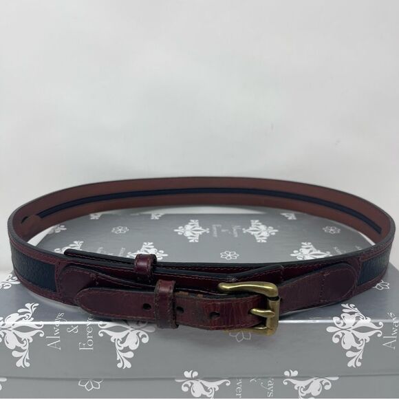 Orvis Two-tone Brown Black Leather Brass Buckle Belt Inside Zipper Outdoors - Picture 1 of 11